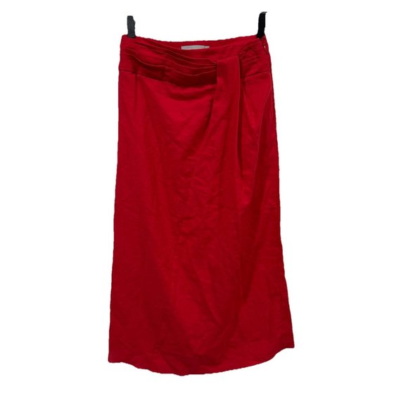 VINCE. Twist Front Detail 100% Cotton A-Line Skirt, Size 2- Poppy - $295 - Picture 3 of 14